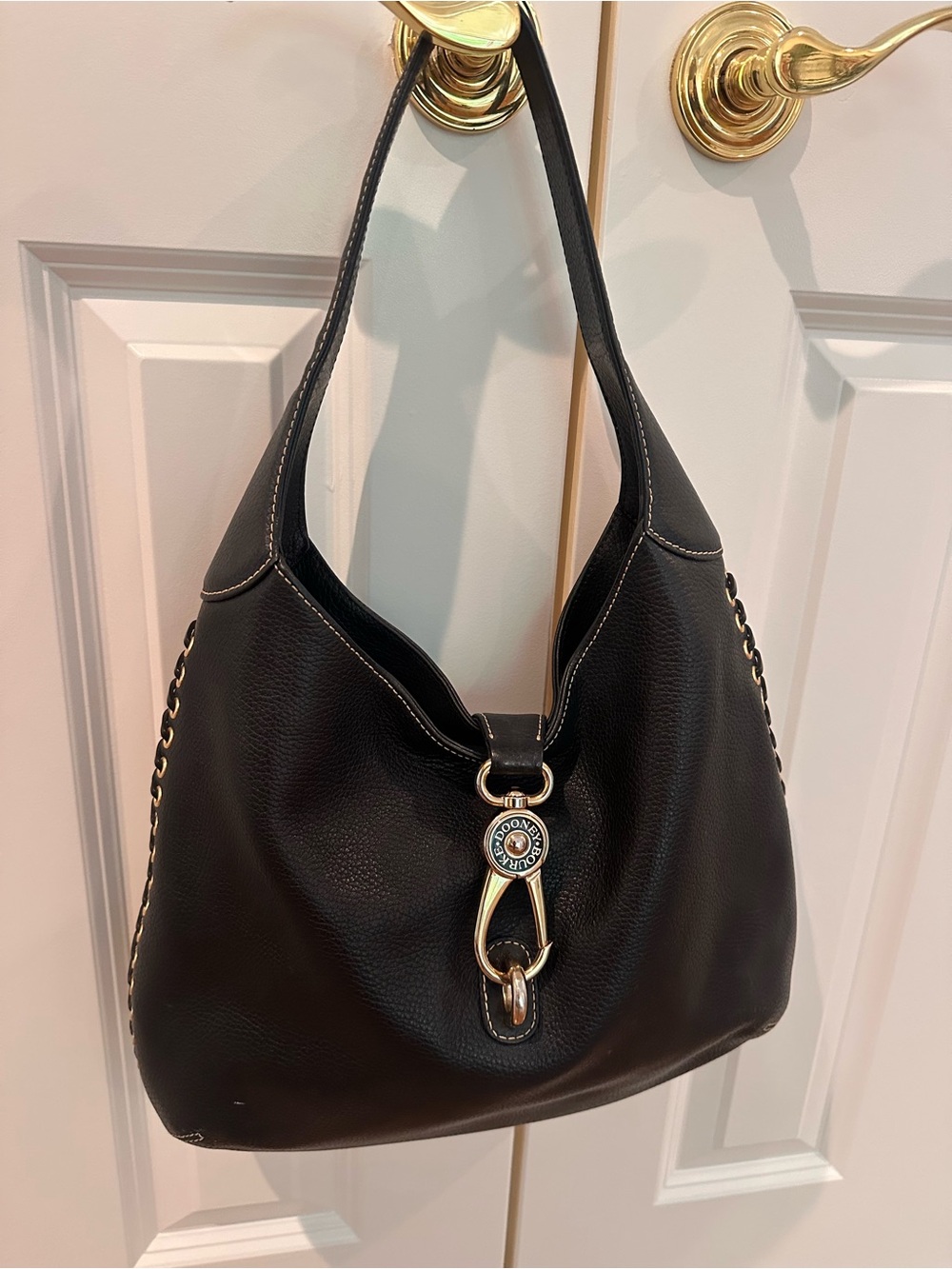 Dooney & Bourke Black Leather Shoulder Bag with Gold Hardware